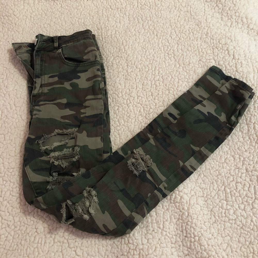 Distressed Camo Jeans